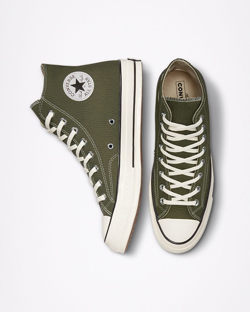 Tenis Converse Chuck 70 Lona Cano Alto Masculino Verde Oliva Pretas | PT B0P5109